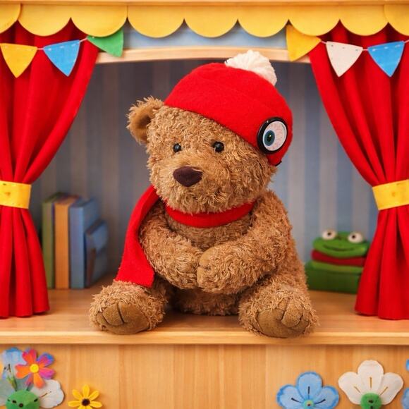 Unbranded Other - Teddy Bear Hand Puppet Plush w Magnetic Hands Red Hat Scarf Winter Holiday